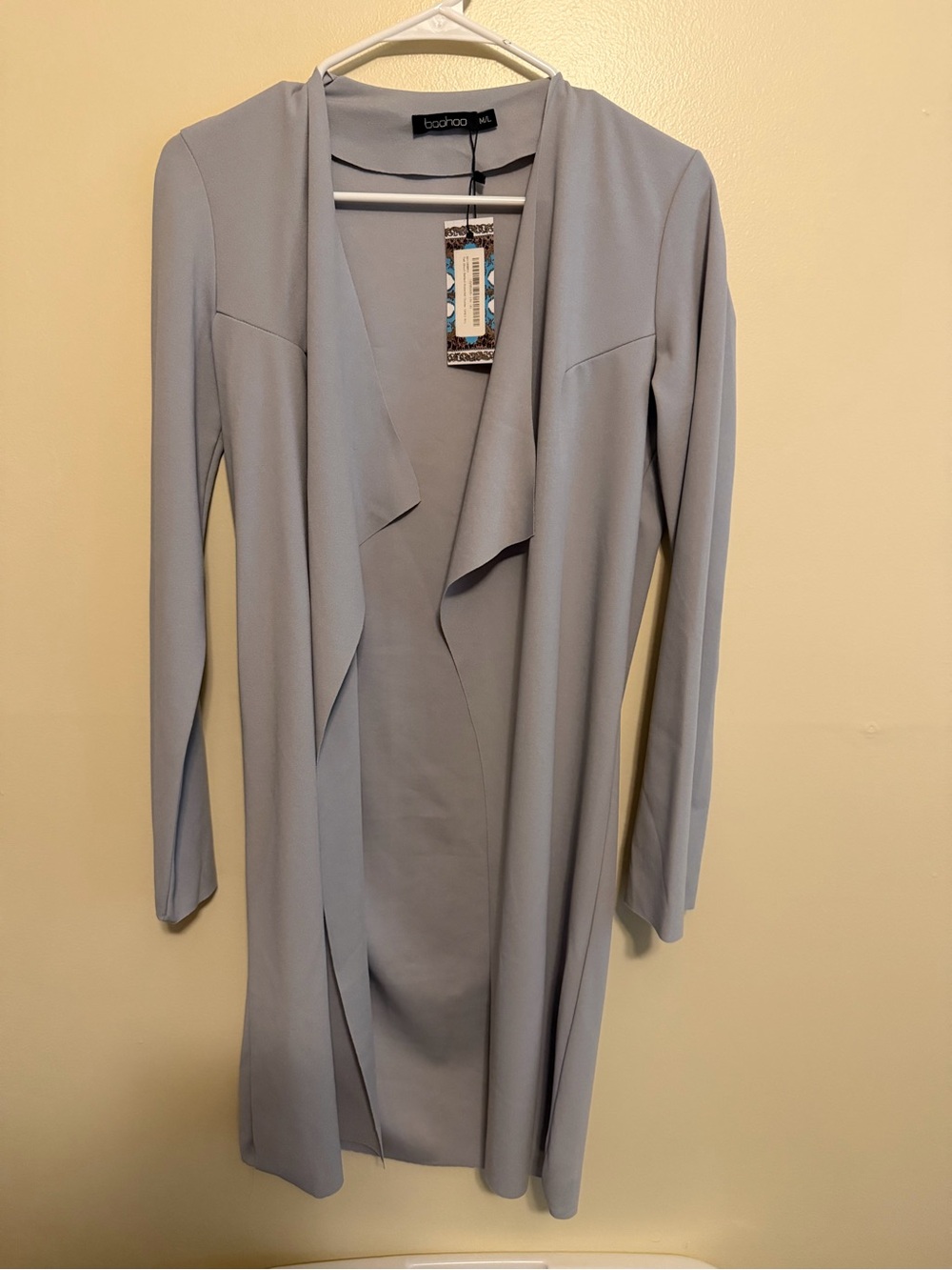 Boohoo Light Gray Longline Open Front Dress Coat